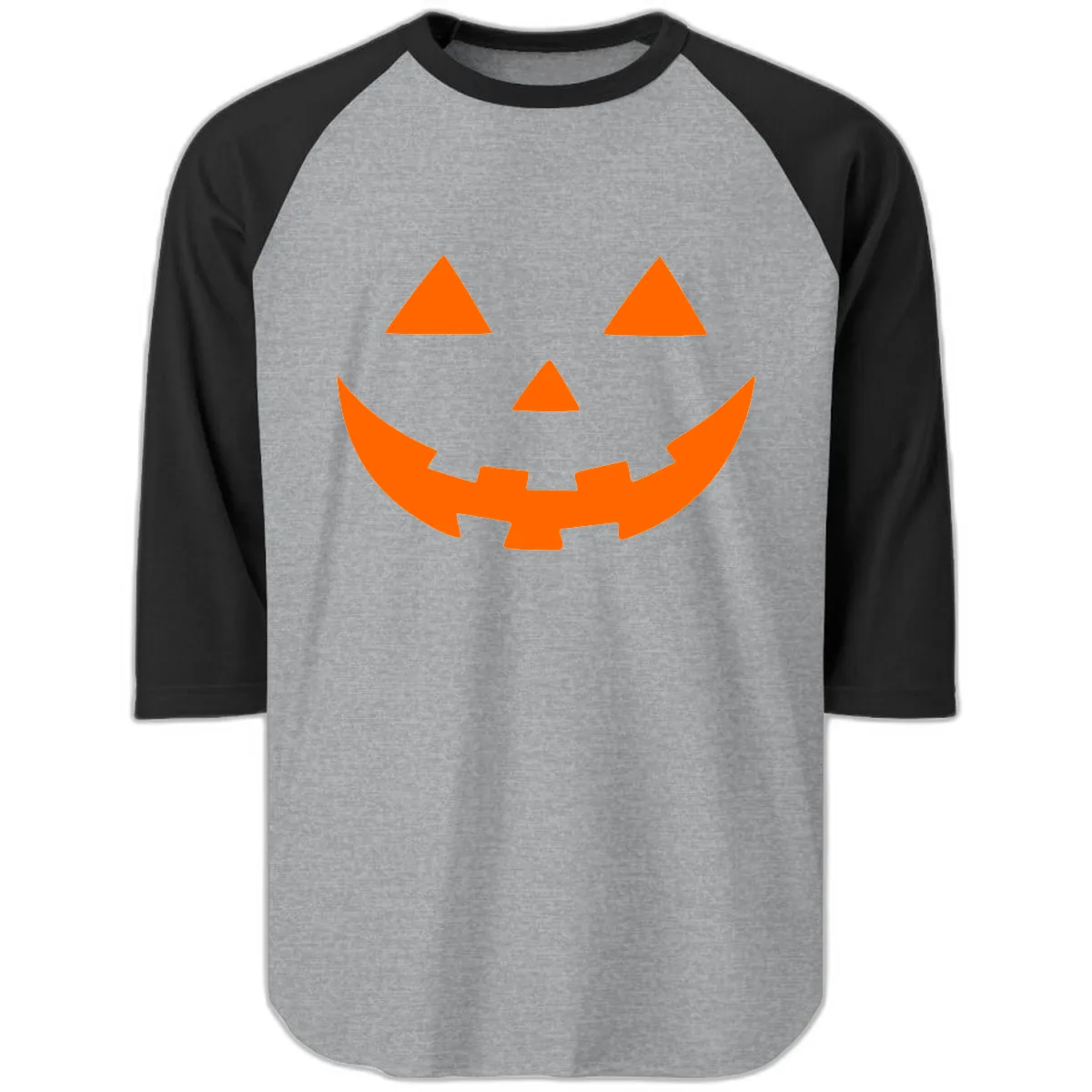 Jack O Lantern Face Raglan 3/4 in Heather Grey/Black