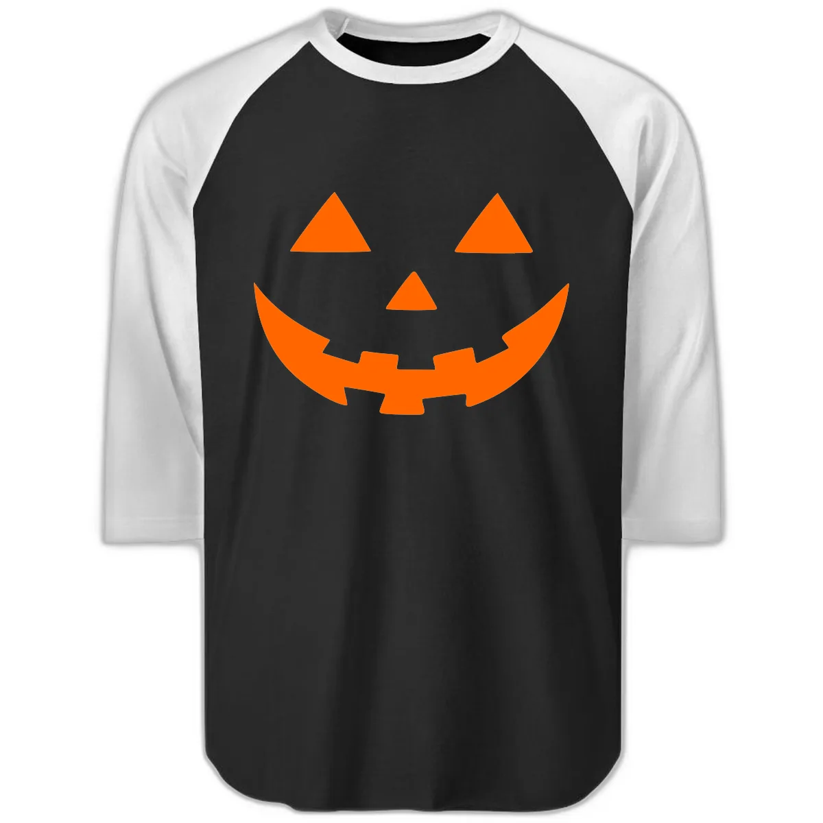 Jack O Lantern Face Raglan 3/4 in Black White