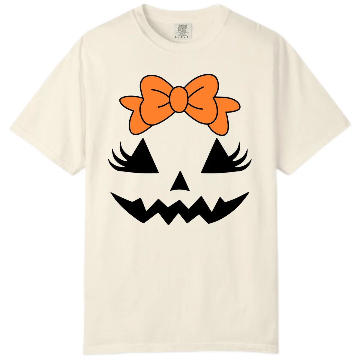 Cute Pumpkin Face With Bow Comfort Color in Ivory