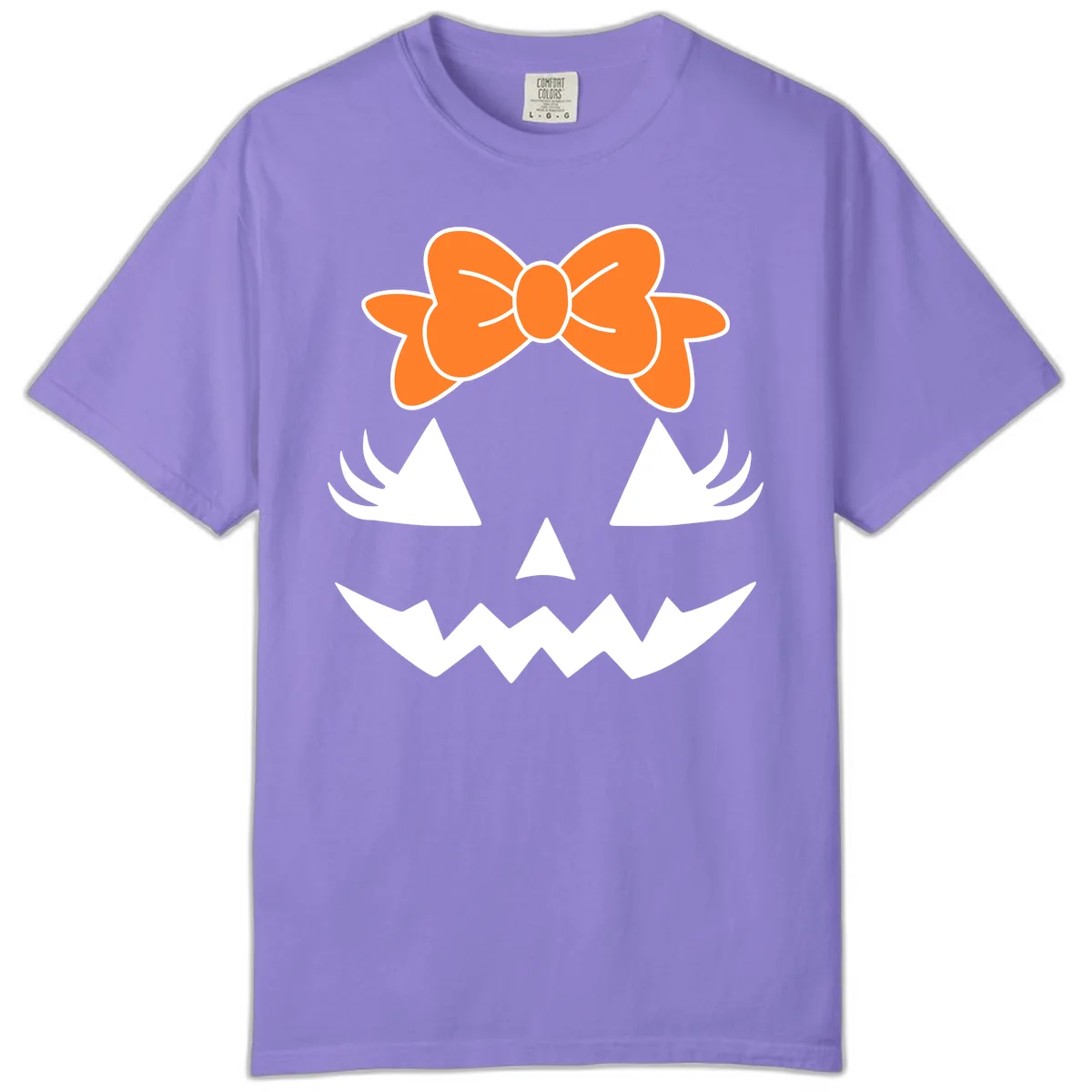 Cute Pumpkin Face With Bow Comfort Color in Violet
