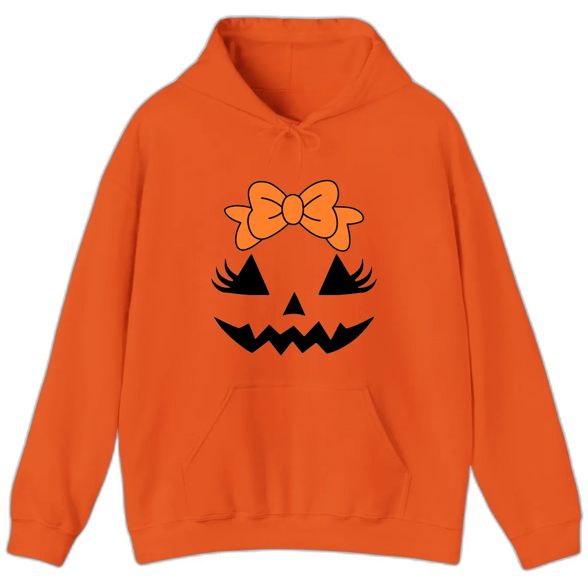 Cute Pumpkin Face With Bow Hoodie in Orange