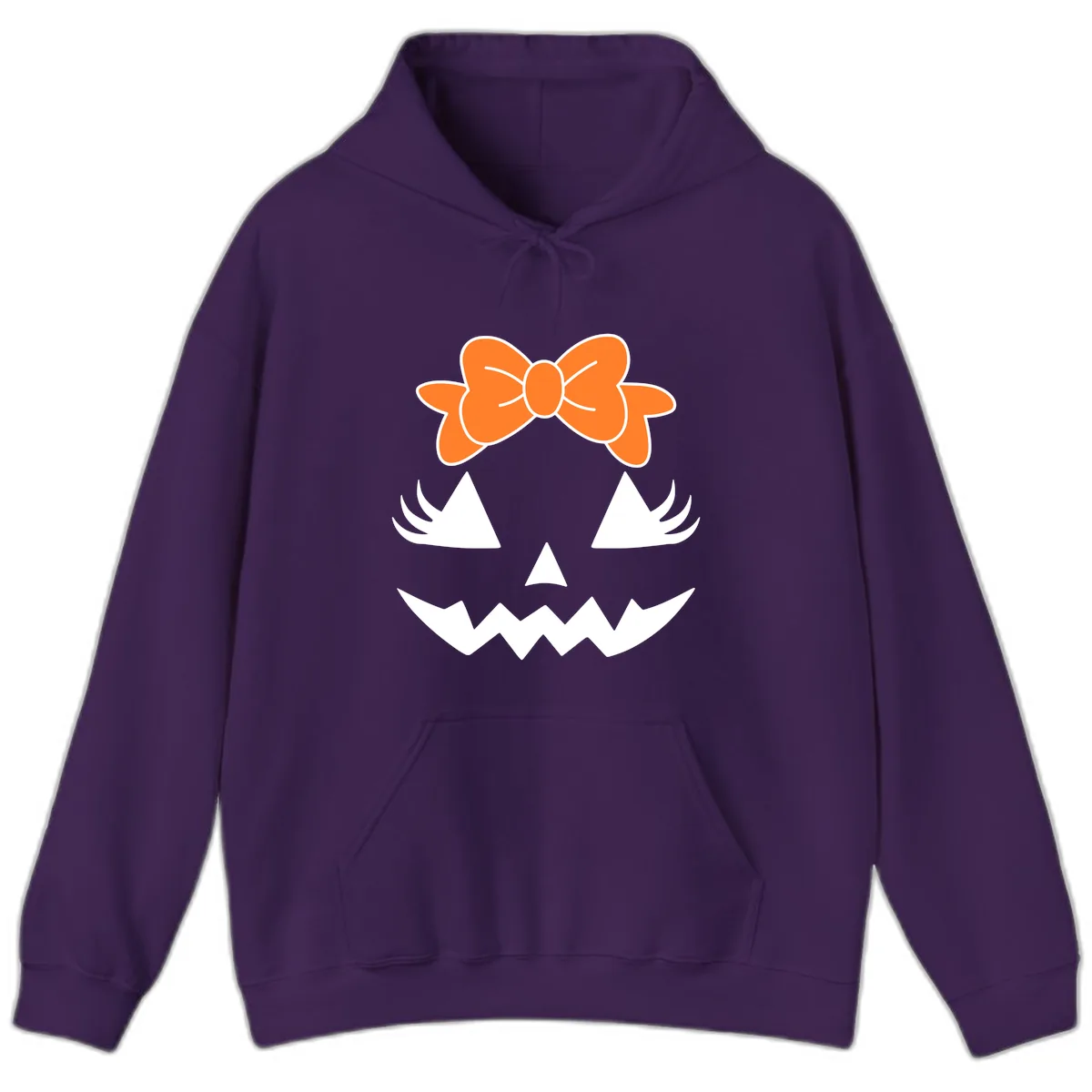 Cute Pumpkin Face With Bow Hoodie in Purple