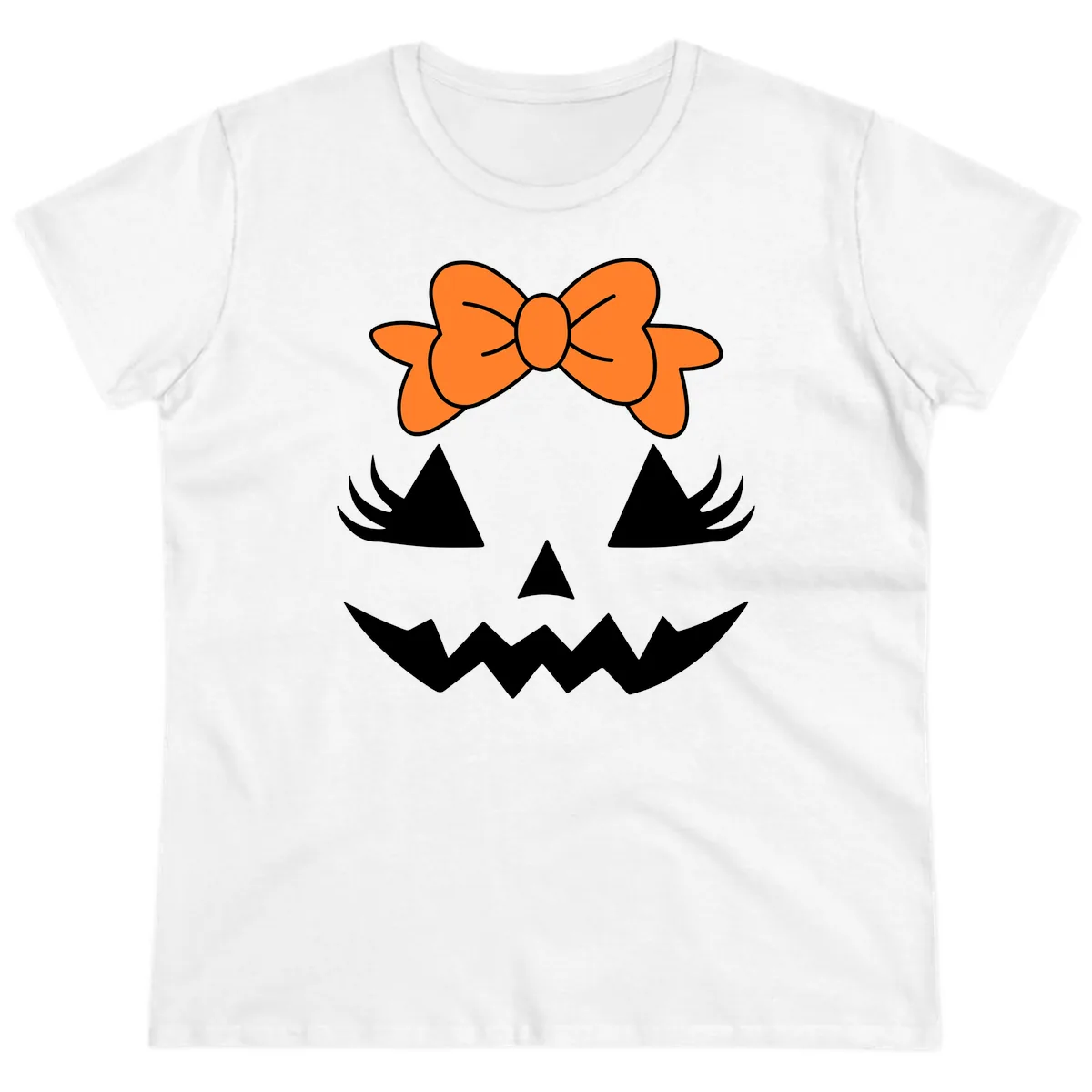 Cute Pumpkin Face With Bow Ladies Tee in White