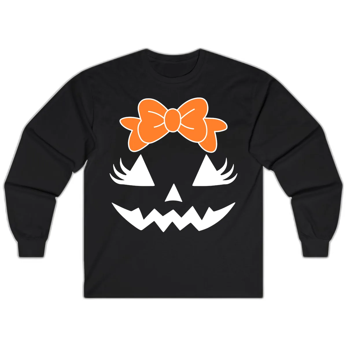 Cute Pumpkin Face With Bow Long Sleeve in Black