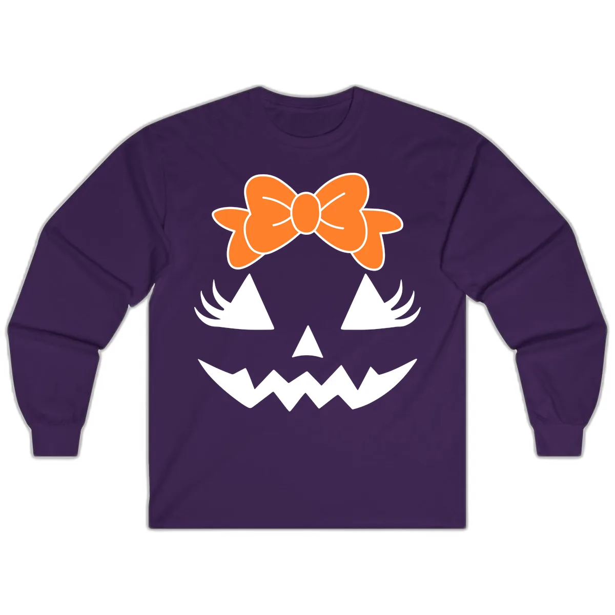Cute Pumpkin Face With Bow Long Sleeve in Purple