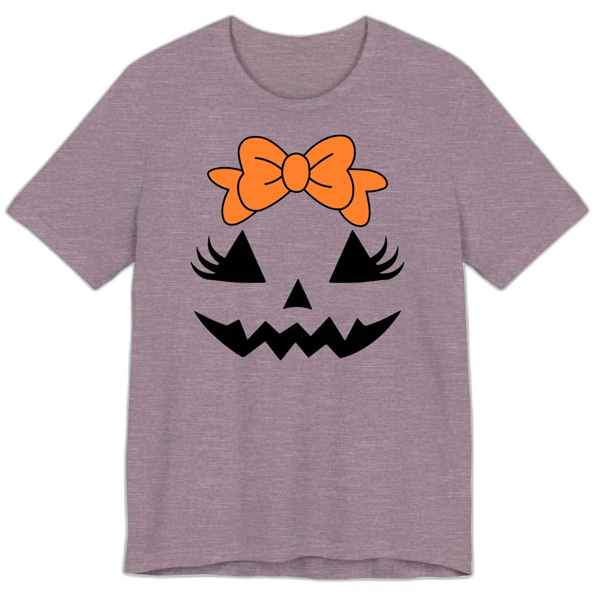 Cute Pumpkin Face With Bow Premium T-Shirt in Heather Purple