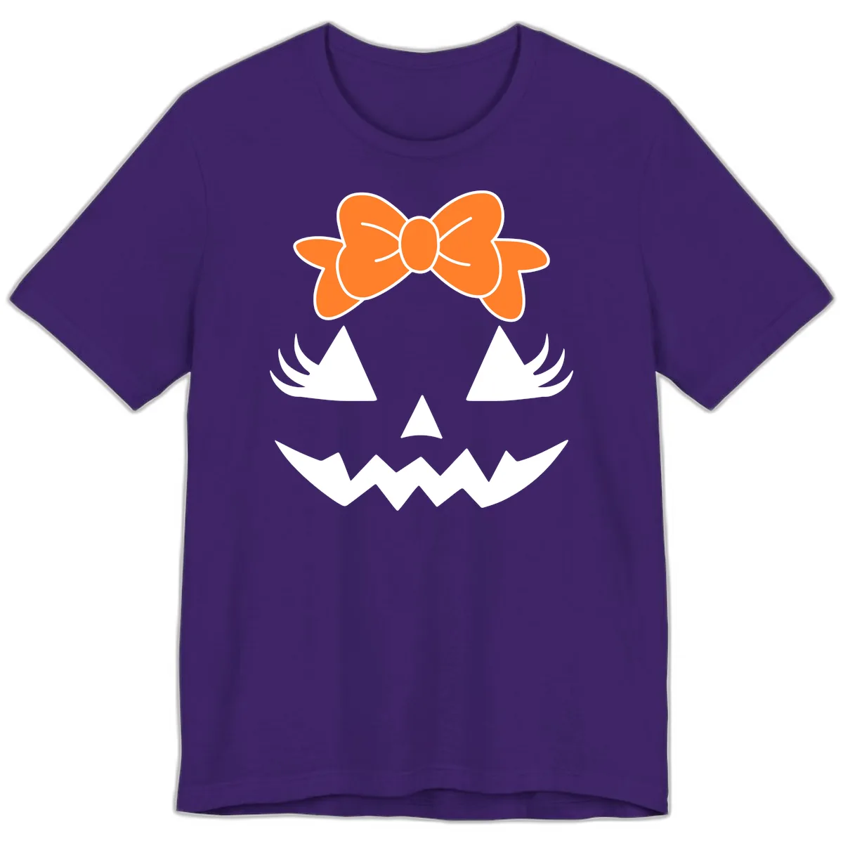 Cute Pumpkin Face With Bow Premium T-Shirt in Team Purple