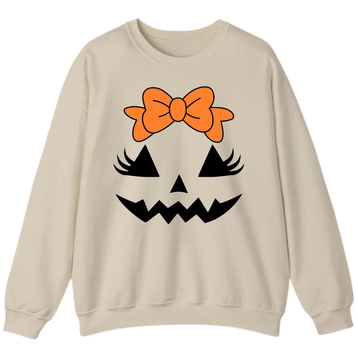 Cute Pumpkin Face With Bow Sweatshirt in Sand