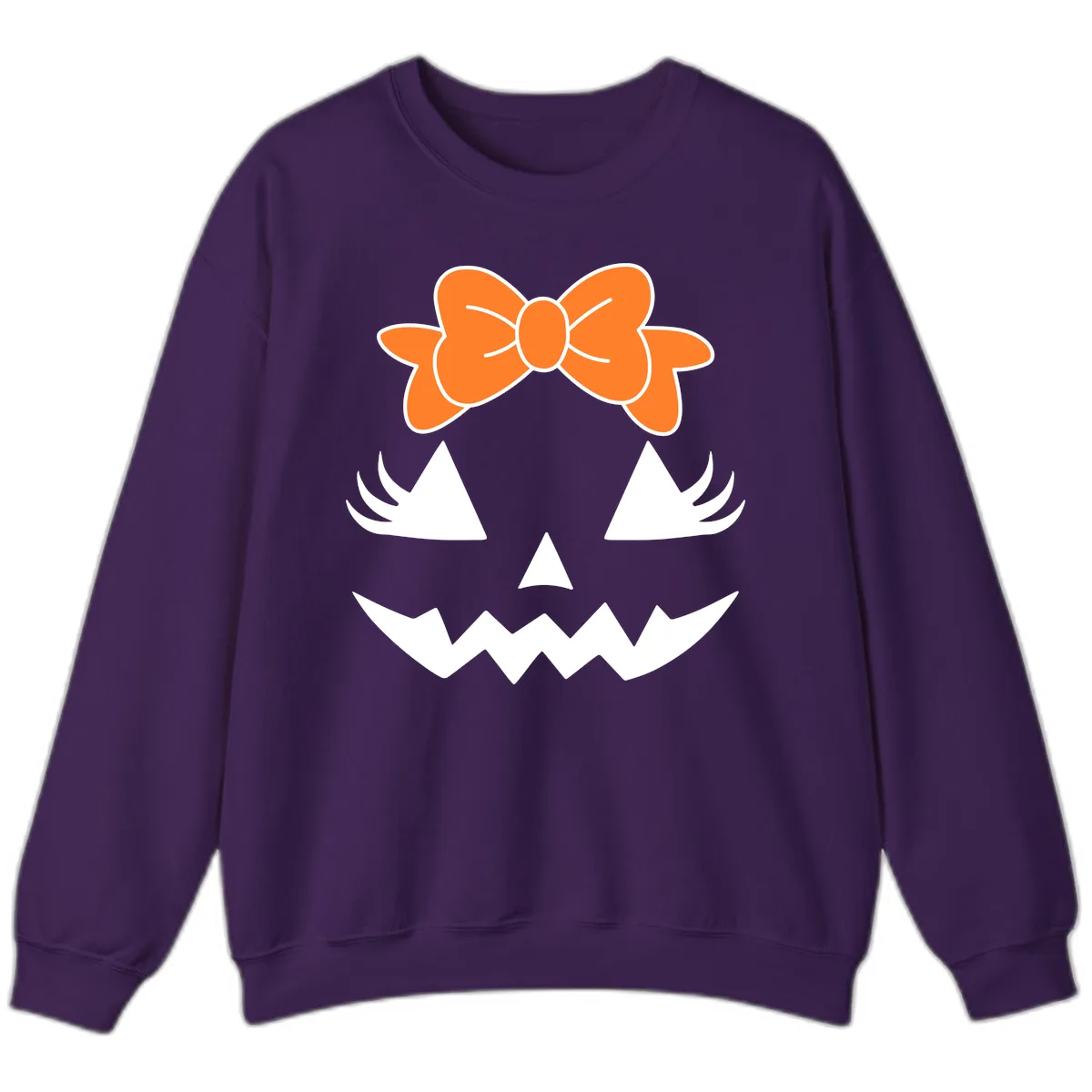 Cute Pumpkin Face With Bow Sweatshirt in Purple
