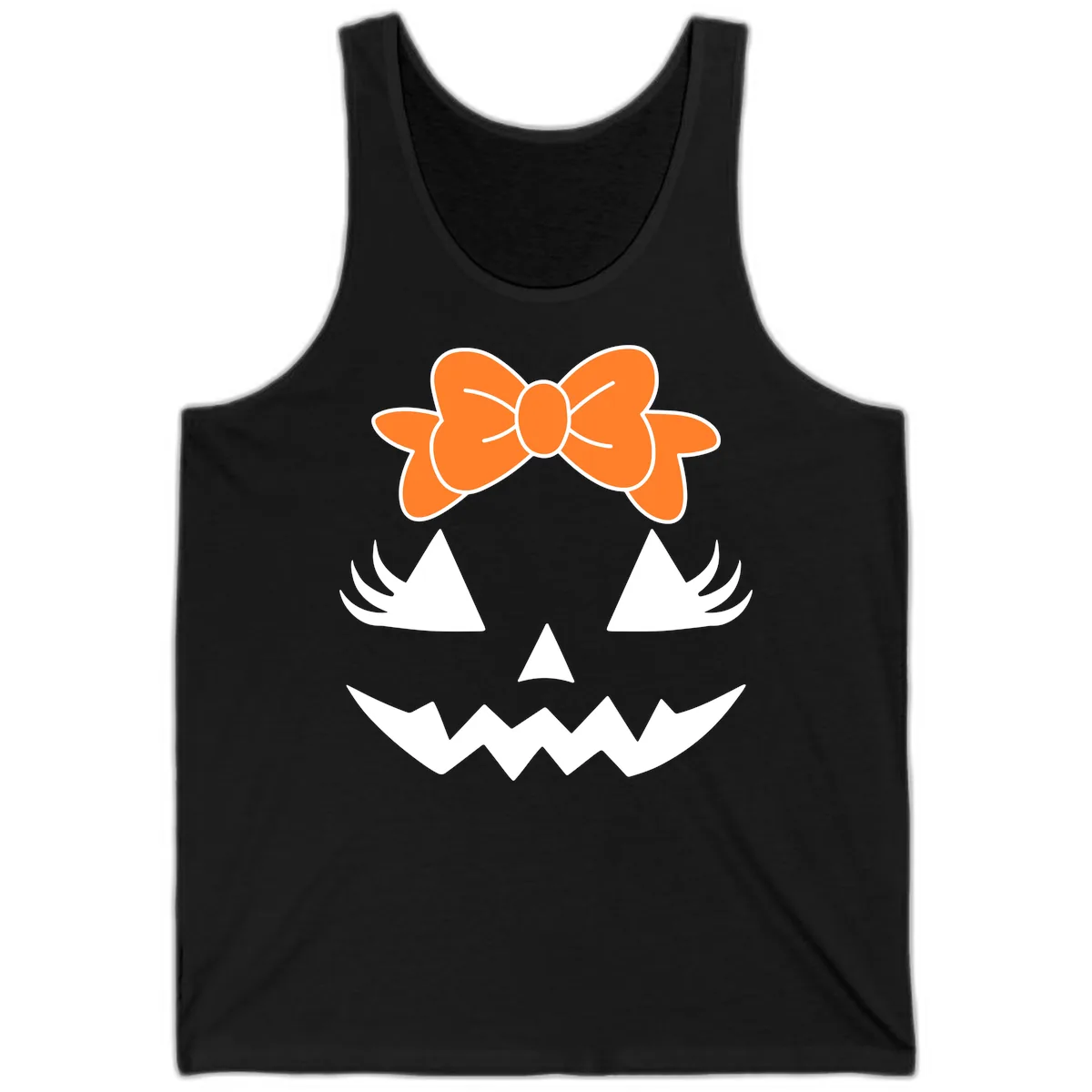 Cute Pumpkin Face With Bow Tank in Black