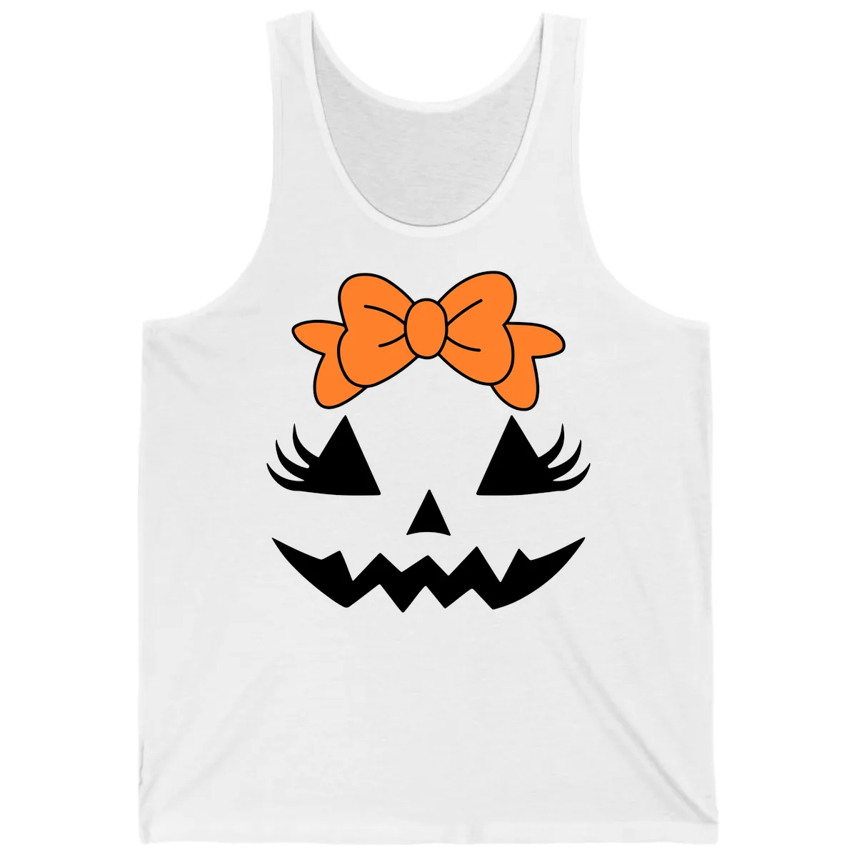 Cute Pumpkin Face With Bow Tank in White