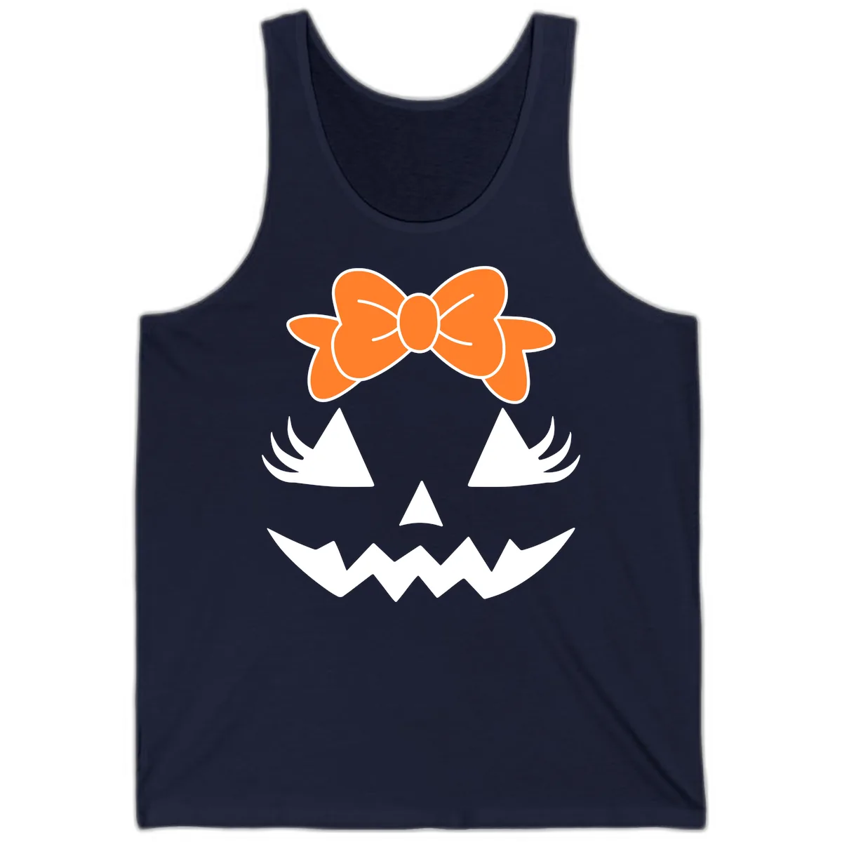 Cute Pumpkin Face With Bow Tank in Navy