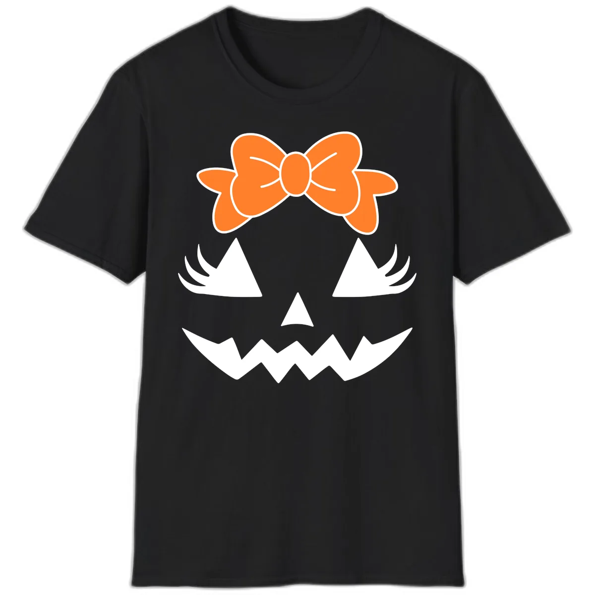 Cute Pumpkin Face With Bow T-Shirt in Black