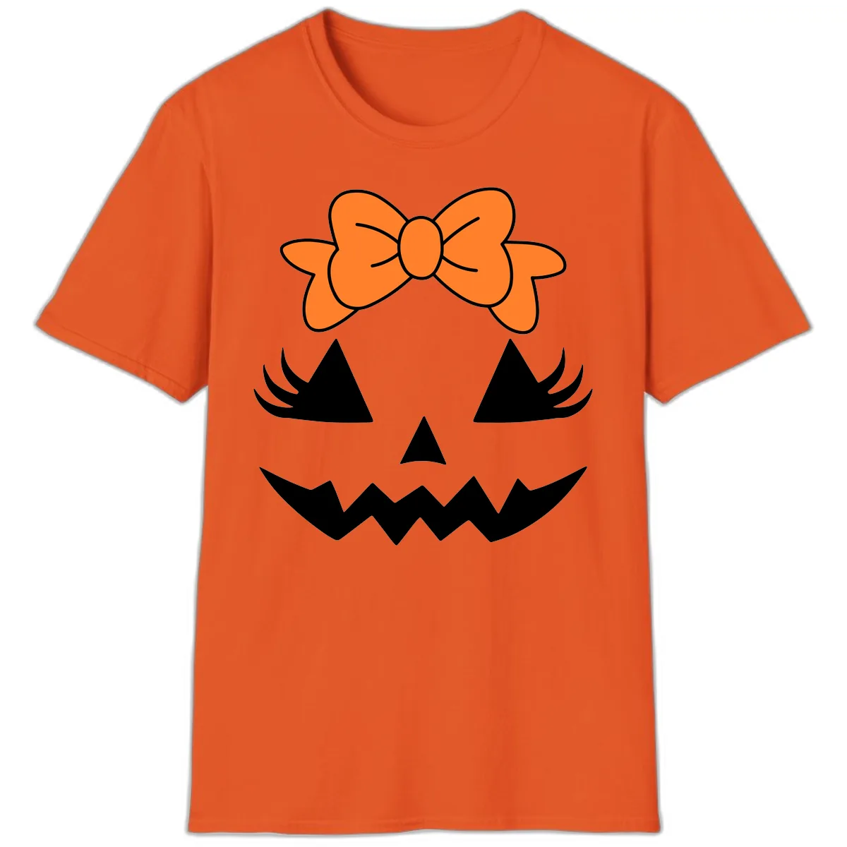 Cute Pumpkin Face With Bow T-Shirt in Orange