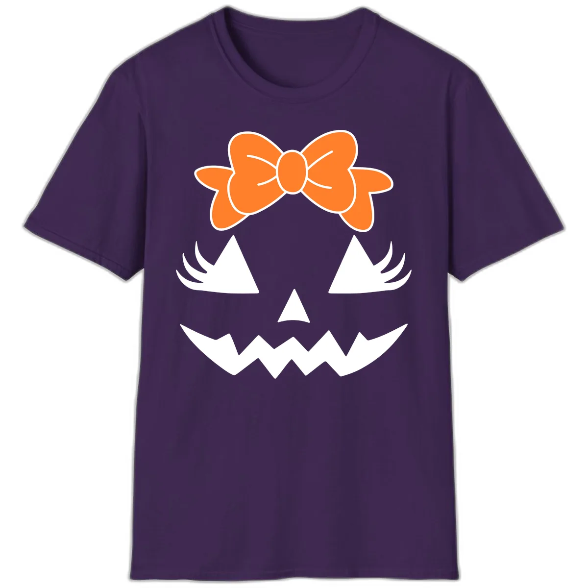 Cute Pumpkin Face With Bow T-Shirt in Purple