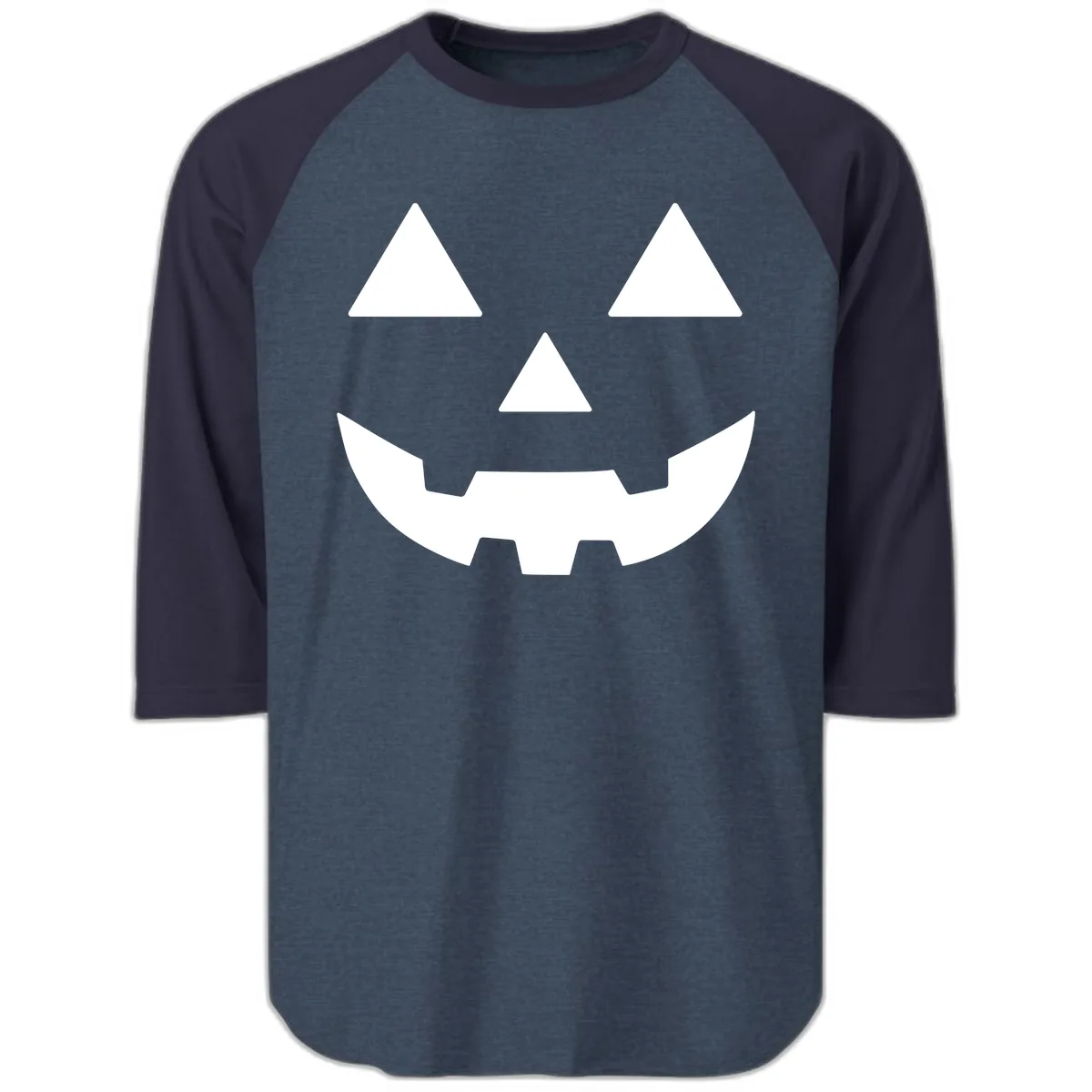 Classic Jack O' Lantern Face Raglan 3/4 in Heather Denim Navy