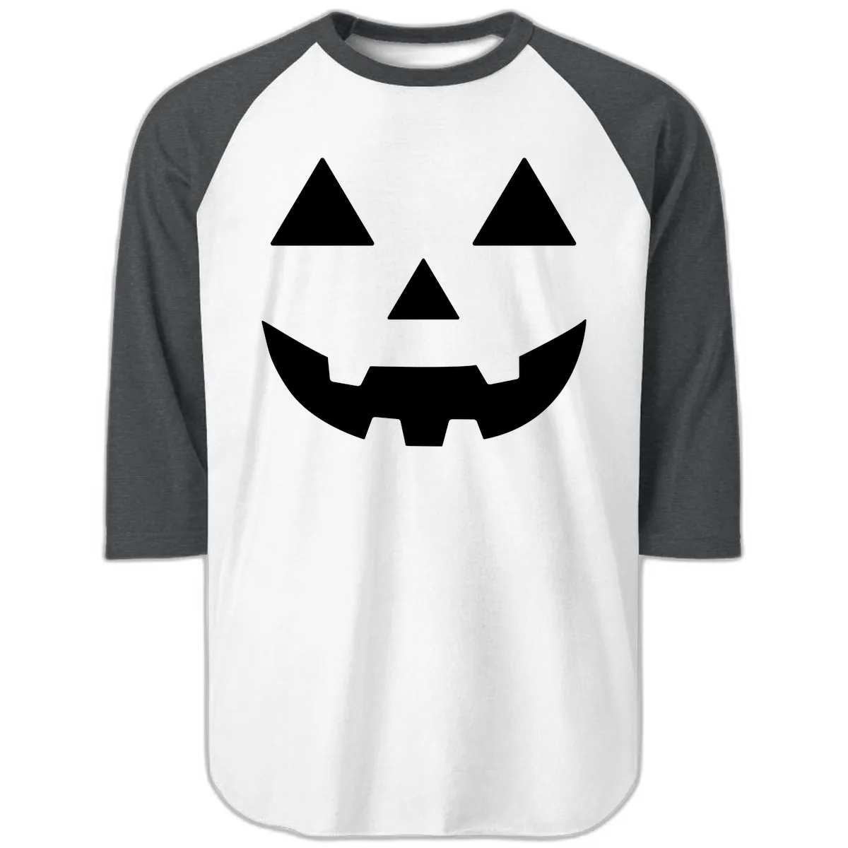 Classic Jack O' Lantern Face Raglan 3/4 in White/Heather Charcoal