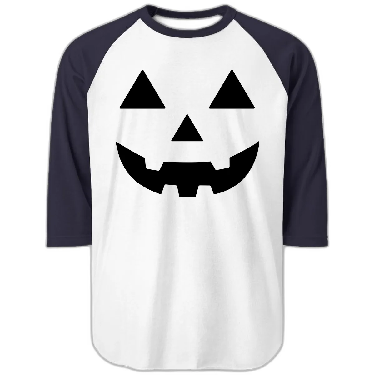 Classic Jack O' Lantern Face Raglan 3/4 in White/Navy