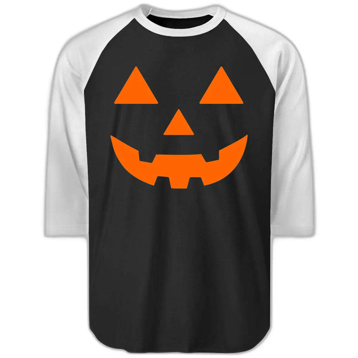 Classic Jack O' Lantern Face Raglan 3/4 in Black White