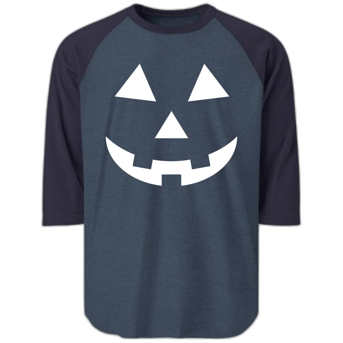 Classic Jack O Lantern Face Raglan 3/4 in Heather Denim Navy