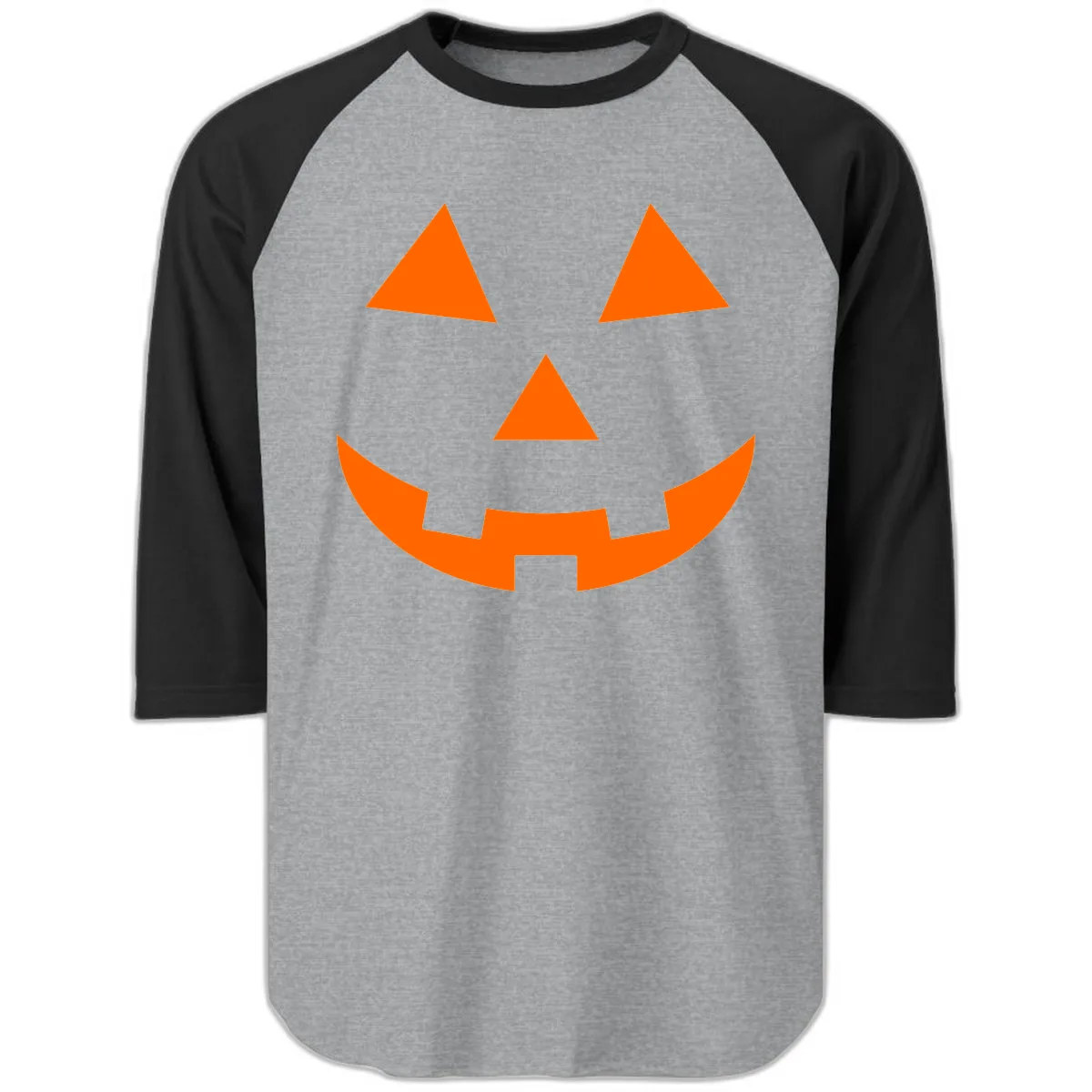Classic Jack O Lantern Face Raglan 3/4 in Heather Grey/Black