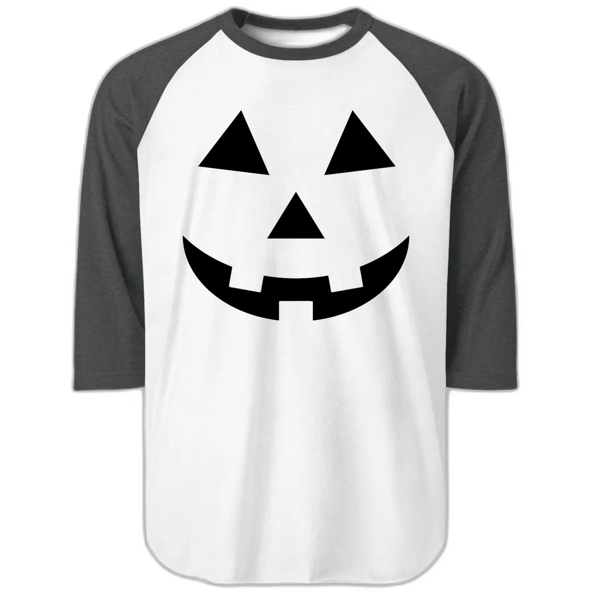 Classic Jack O Lantern Face Raglan 3/4 in White/Heather Charcoal