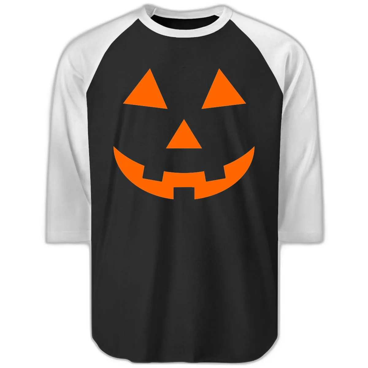 Classic Jack O Lantern Face Raglan 3/4 in Black White