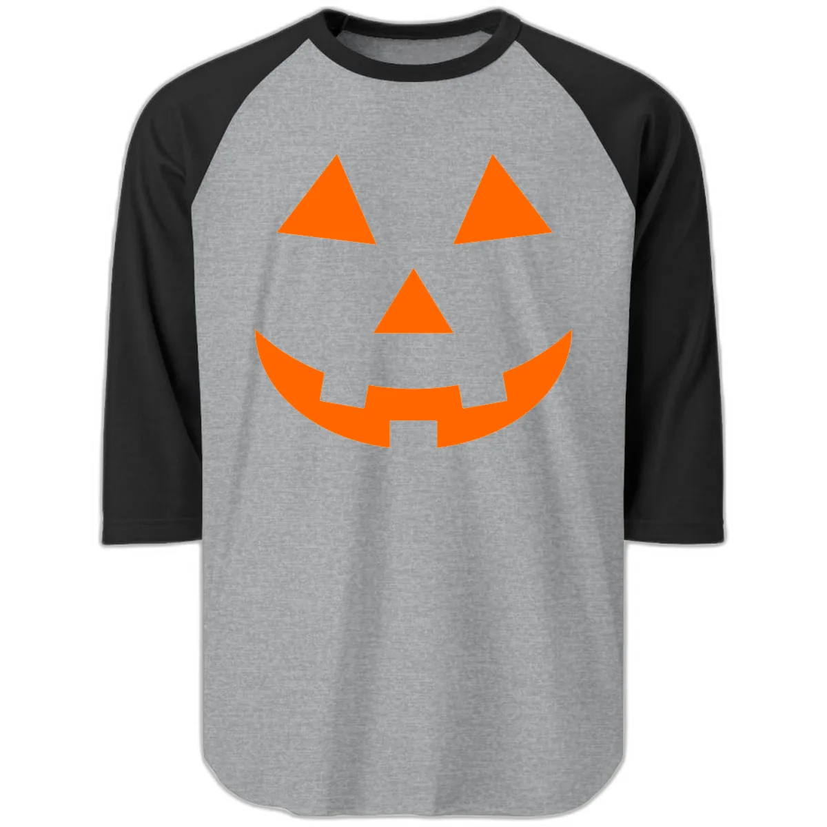 Classic Jack-o-Lantern Face Raglan 3/4 in Heather Grey/Black