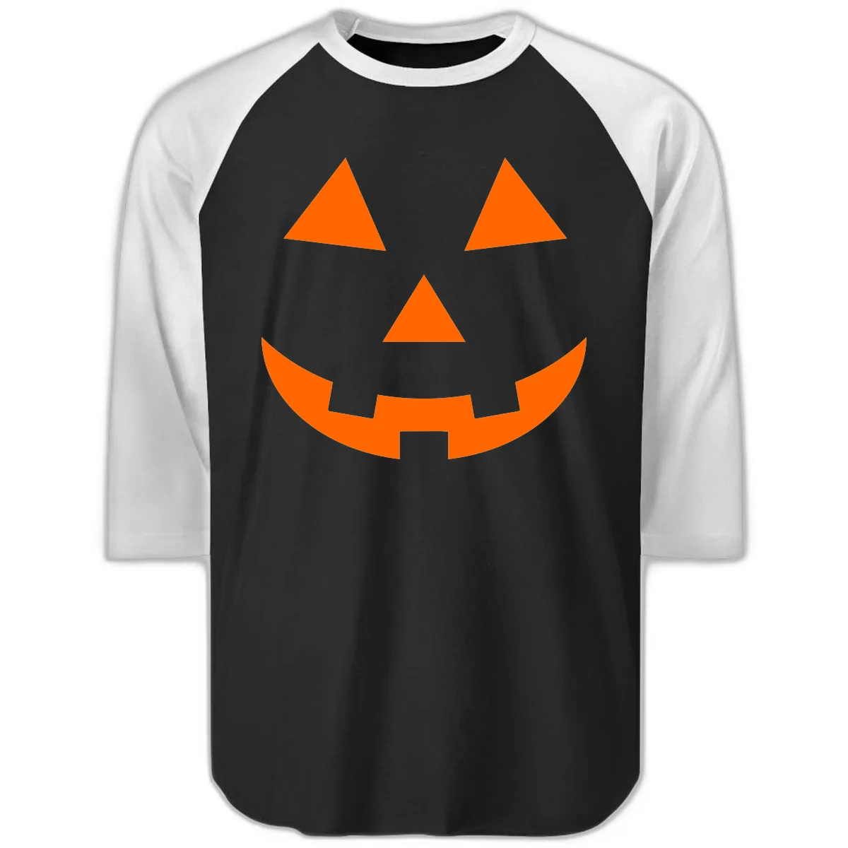Classic Jack-o-Lantern Face Raglan 3/4 in Black White