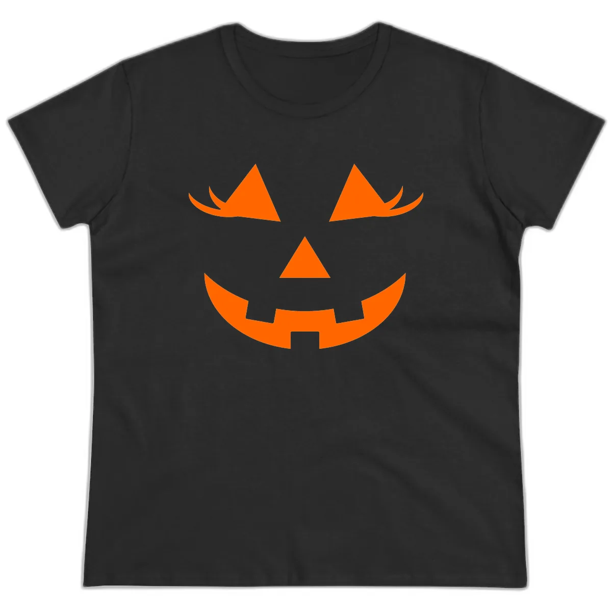 Jack O Lantern Grinning Face Ladies Tee in Black