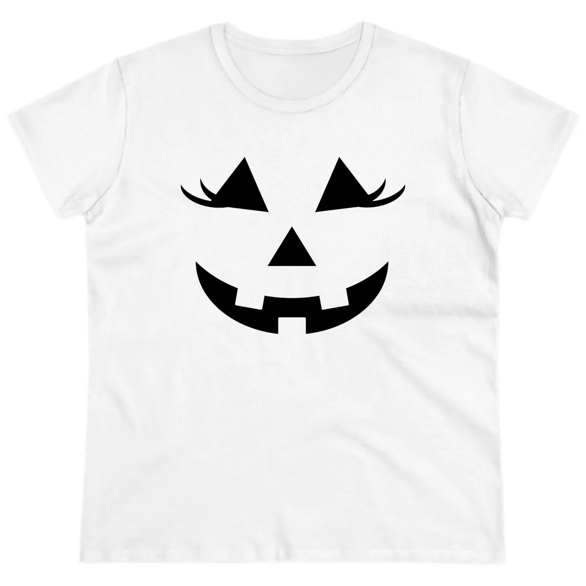 Jack O Lantern Grinning Face Ladies Tee in White