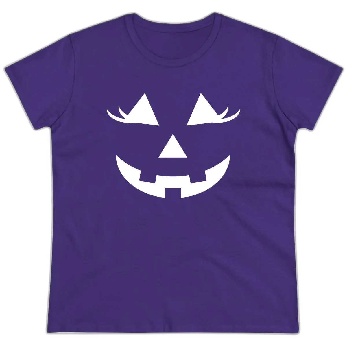 Jack O Lantern Grinning Face Ladies Tee in Purple