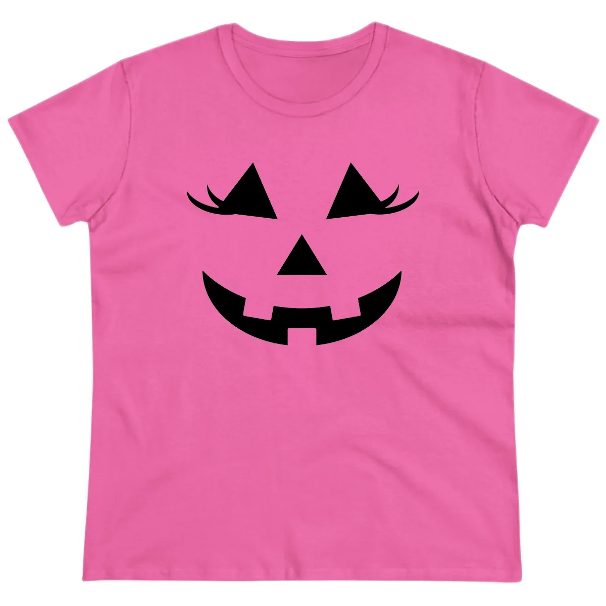 Jack O Lantern Grinning Face Ladies Tee in Azalea