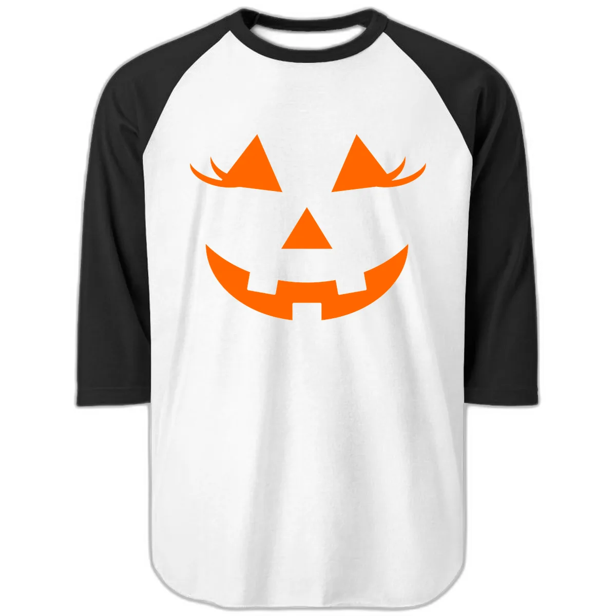 Jack O Lantern Grinning Face Raglan 3/4 in White/Black