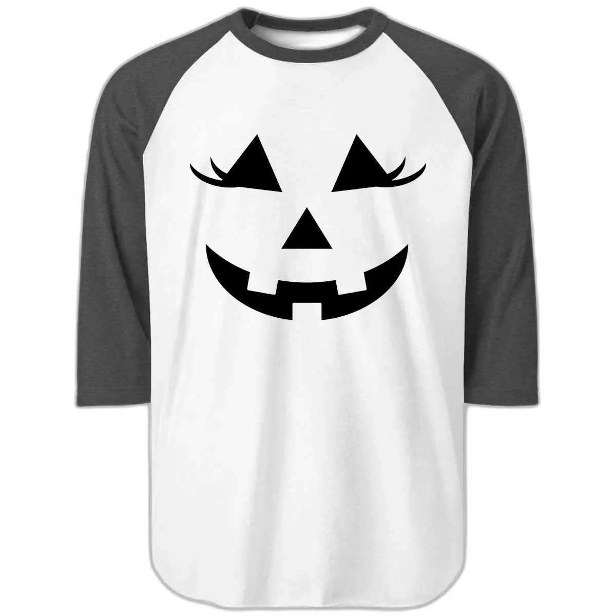 Jack O Lantern Grinning Face Raglan 3/4 in White/Heather Charcoal