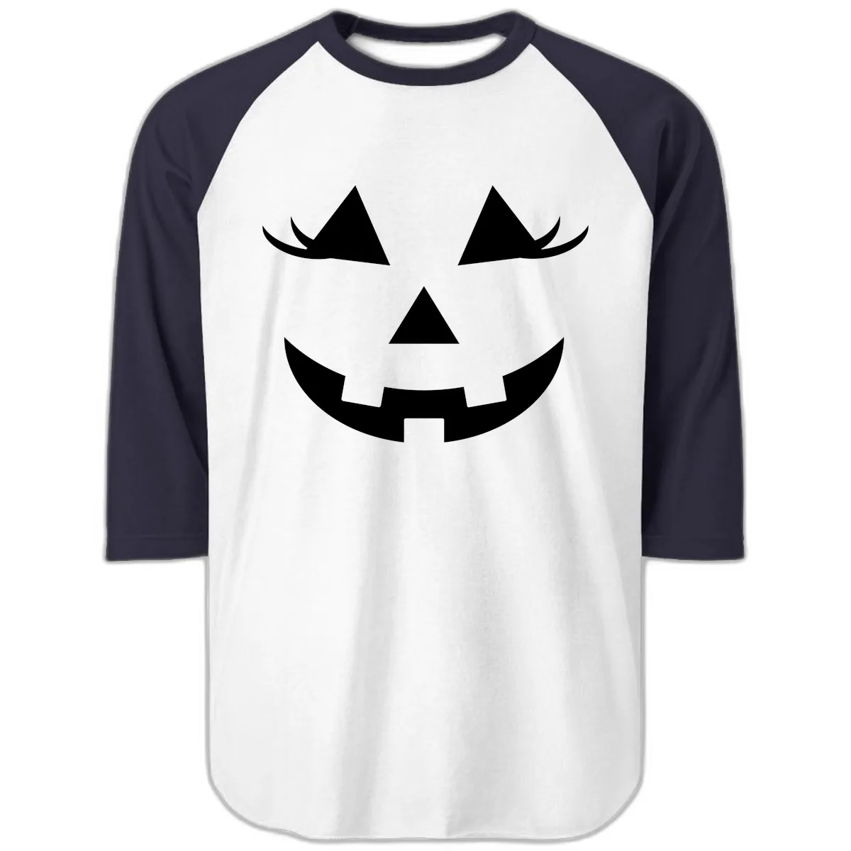 Jack O Lantern Grinning Face Raglan 3/4 in White/Navy