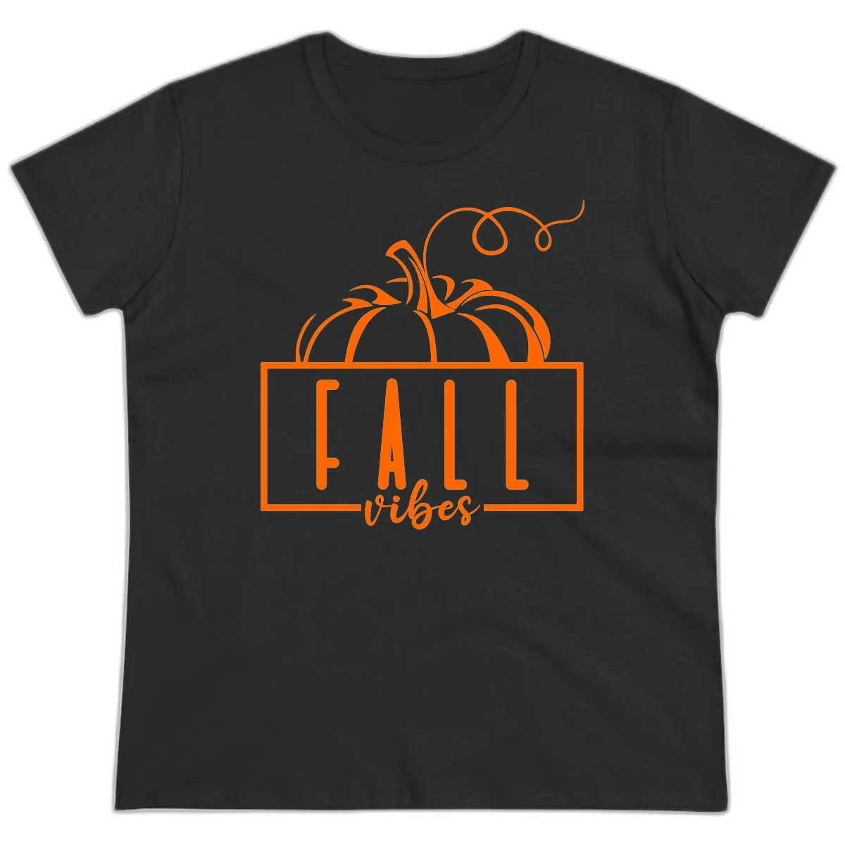 Fall Vibes Pumpkin Design Ladies Tee in Black