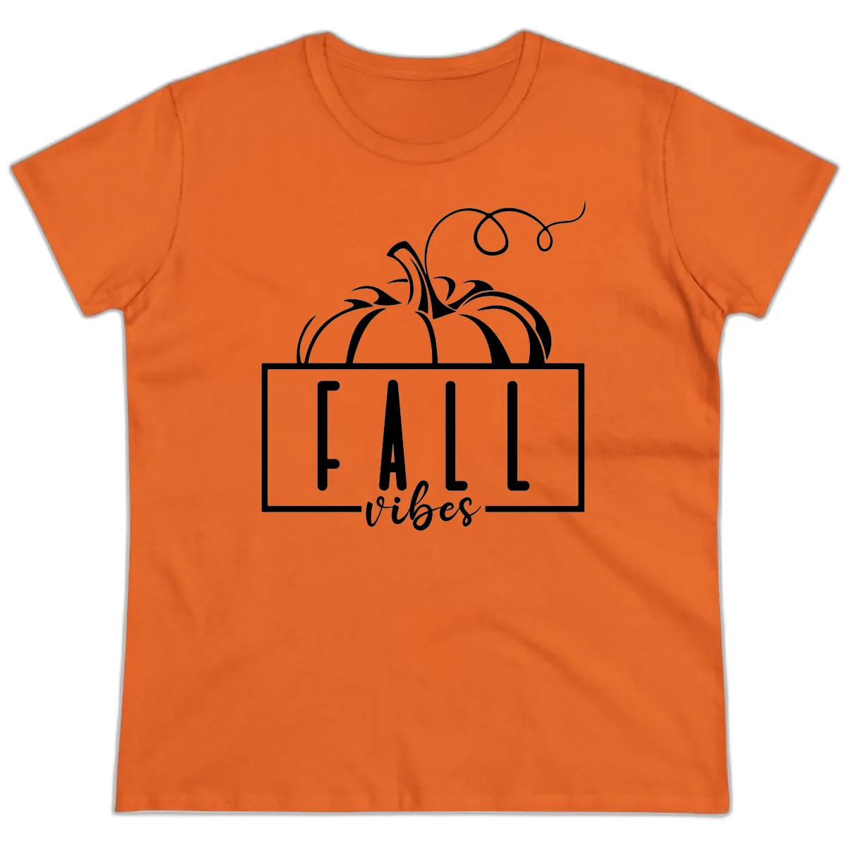 Fall Vibes Pumpkin Design Ladies Tee in Orange