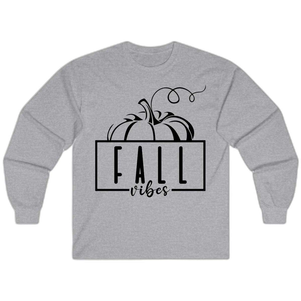 Fall Vibes Pumpkin Design Long Sleeve in Sport Grey