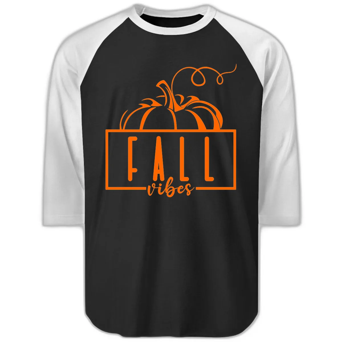 Fall Vibes Pumpkin Design Raglan 3/4 in Black White