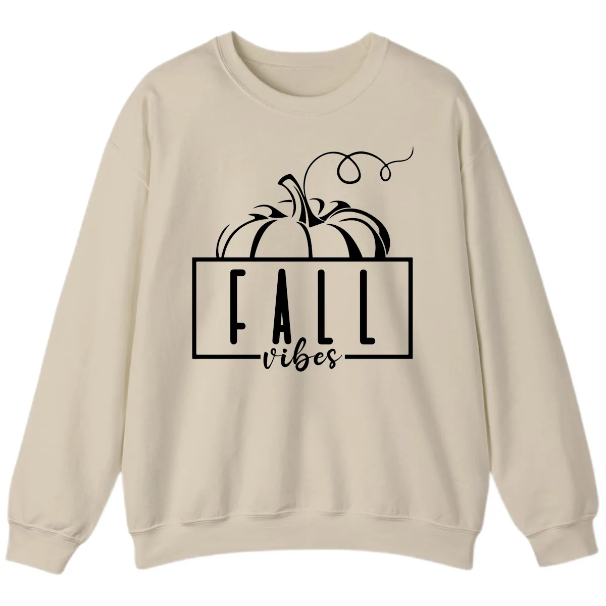 Fall Vibes Pumpkin Design Sweatshirt in Sand