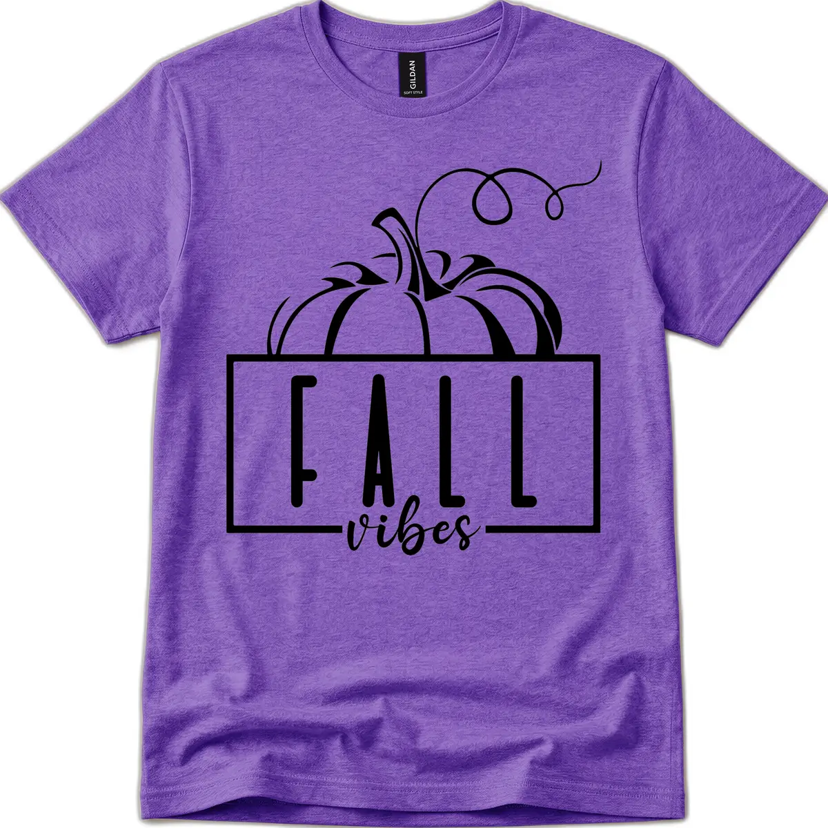 Fall Vibes Pumpkin Design T-Shirt in Heather Purple