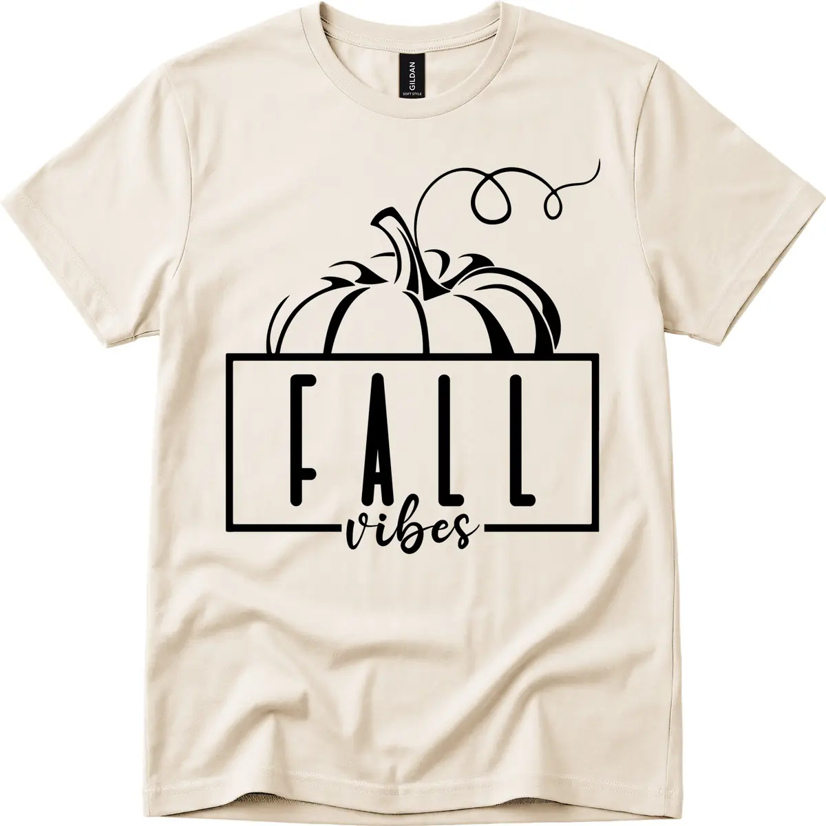 Fall Vibes Pumpkin Design T-Shirt in Natural