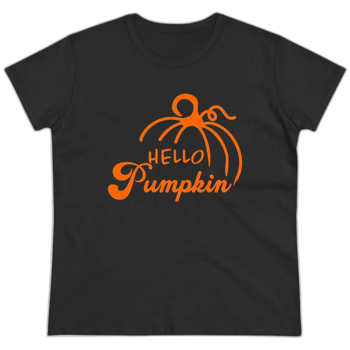 Hello Pumpkin Fall Greeting Ladies Tee in Black