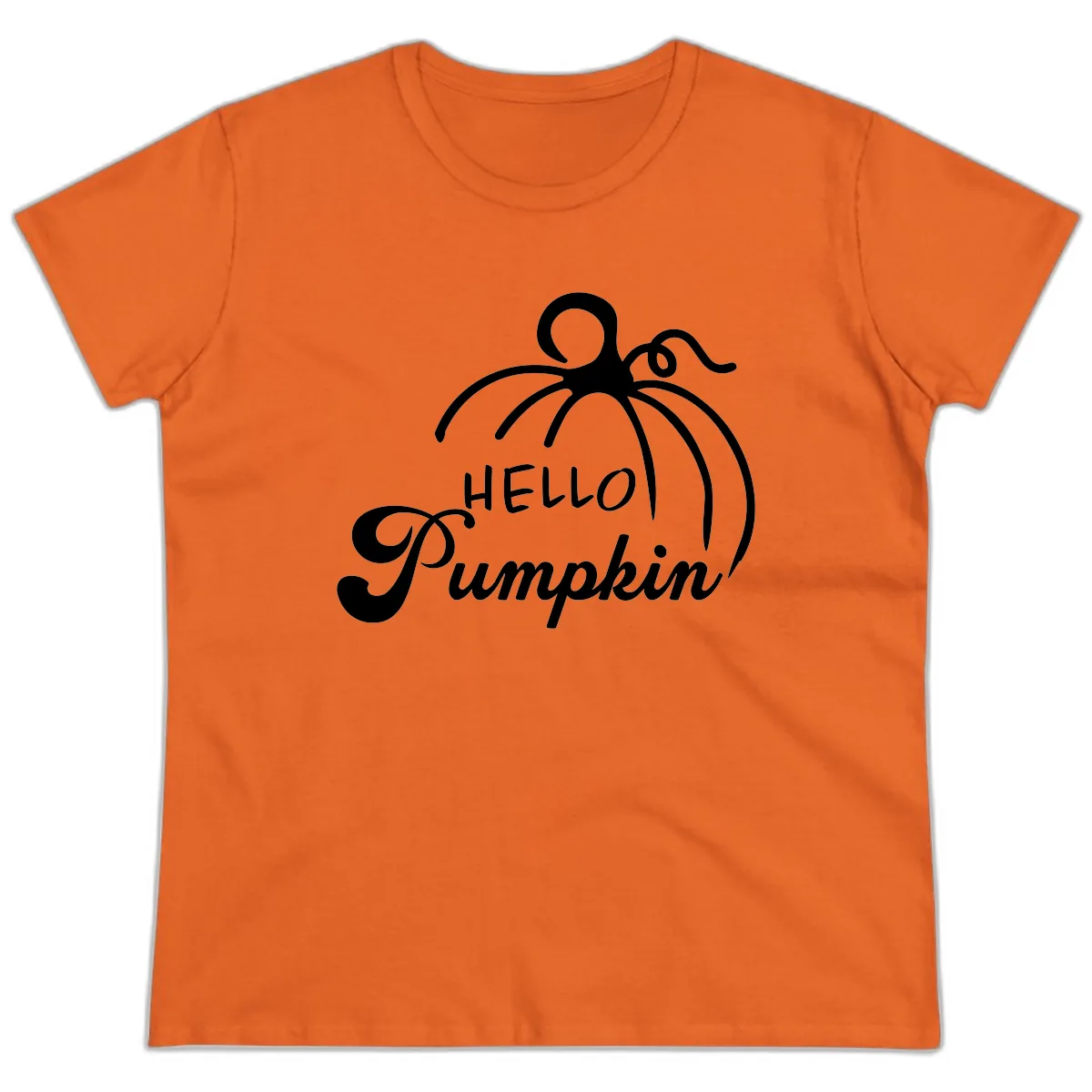 Hello Pumpkin Fall Greeting Ladies Tee in Orange