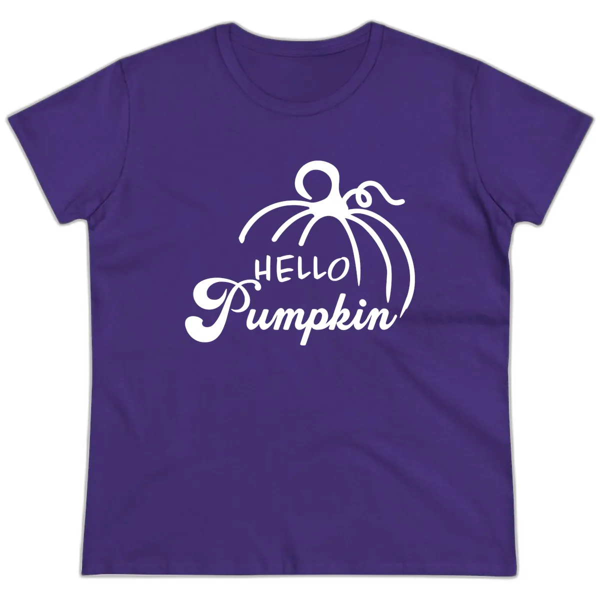 Hello Pumpkin Fall Greeting Ladies Tee in Purple