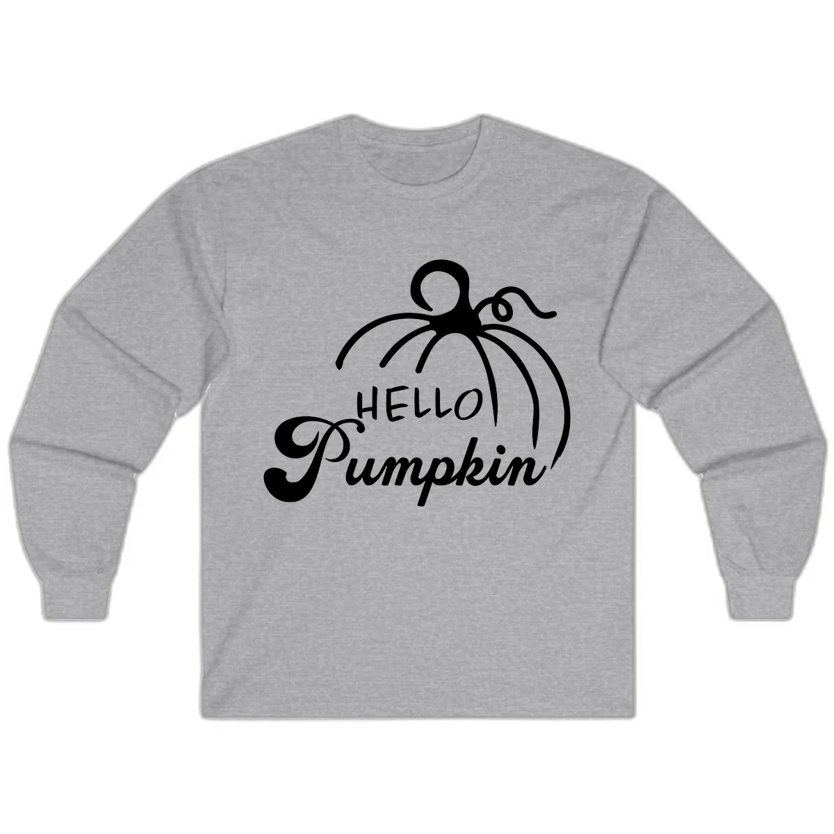 Hello Pumpkin Fall Greeting Long Sleeve in Sport Grey