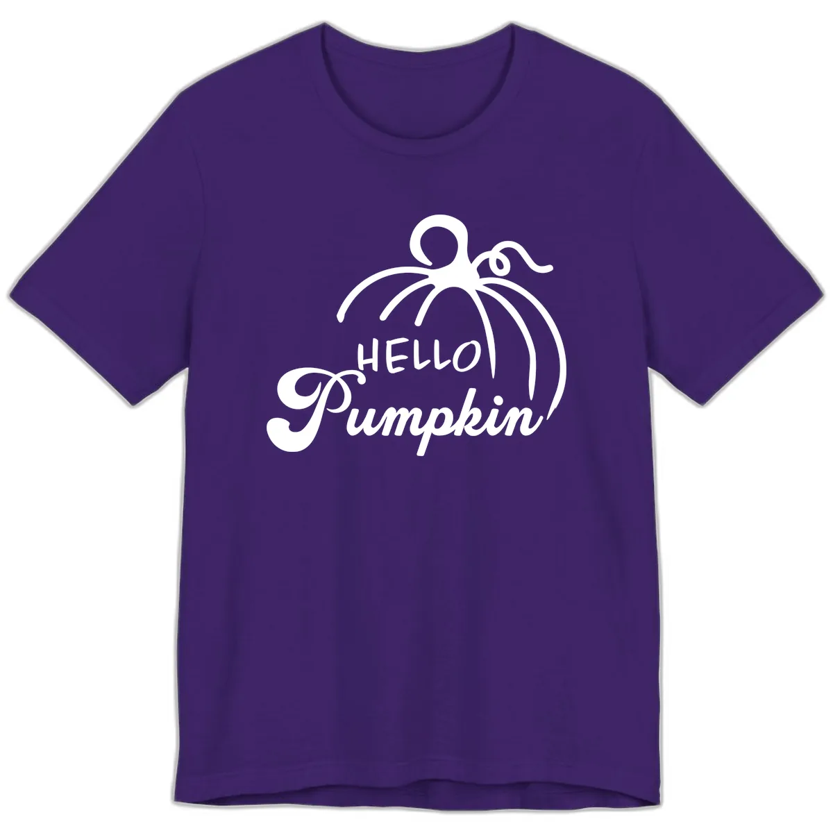 Hello Pumpkin Fall Greeting Premium T-Shirt in Team Purple