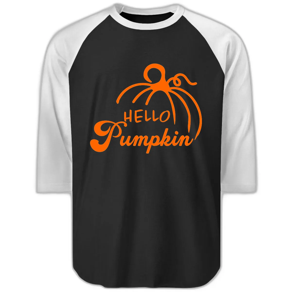 Hello Pumpkin Fall Greeting Raglan 3/4 in Black White