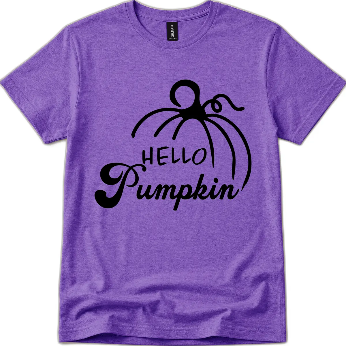 Hello Pumpkin Fall Greeting T-Shirt in Heather Purple
